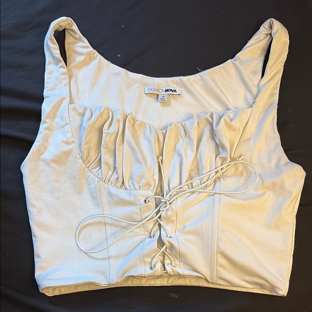Fashion Nova Cream Lace-Up Women's Top